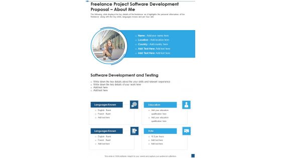 Freelance Project Software Development Proposal About Me One Pager Sample Example Document