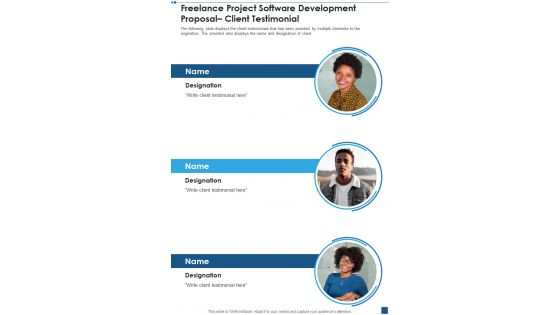Freelance Project Software Development Proposal Client Testimonial One Pager Sample Example Document Freelance Project Software Development Proposal Client Testimonial One Pager Sample Example Document