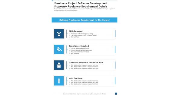 Freelance Project Software Development Proposal Freelance One Pager Sample Example Document