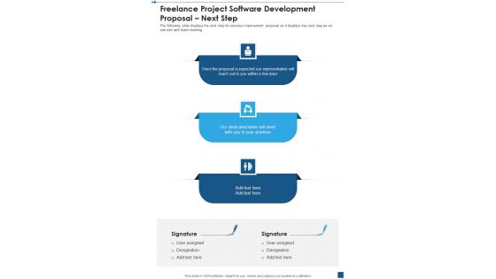 Freelance Project Software Development Proposal Next Step One Pager Sample Example Document