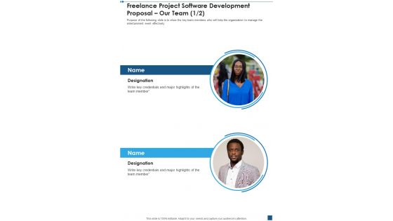 Freelance Project Software Development Proposal Our Team One Pager Sample Example Document Freelance Project Software Development Proposal Our Team One Pager Sample Example Document