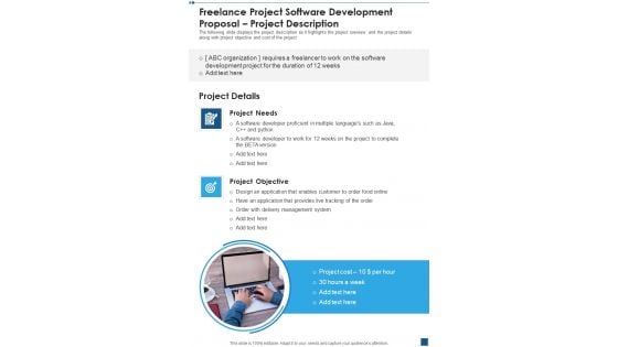 Freelance Project Software Development Proposal Project Description One Pager Sample Example Document