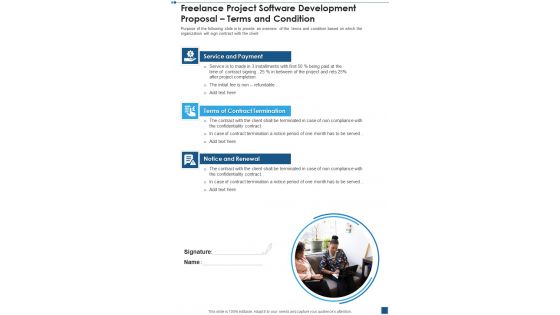 Freelance Project Software Development Proposal Terms And Condition One Pager Sample Example Document