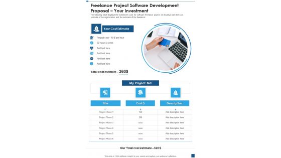 Freelance Project Software Development Proposal Your Investment One Pager Sample Example Document