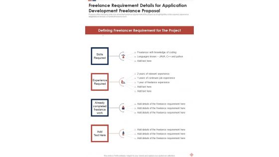 Freelance Requirement Details For Application Development Freelance Proposal One Pager Sample Example Document