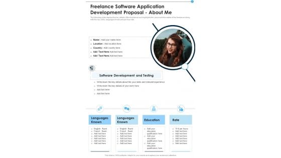 Freelance Software Application Development Proposal About Me One Pager Sample Example Document