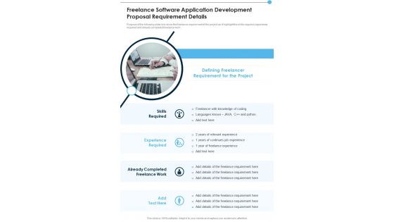 Freelance Software Application Development Proposal Requirement Details One Pager Sample Example Document