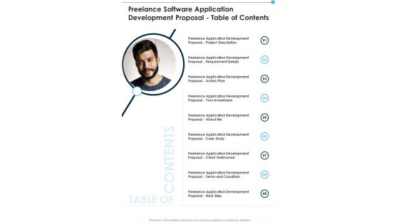 Freelance Software Application Development Proposal Table Of Contents One Pager Sample Example Document