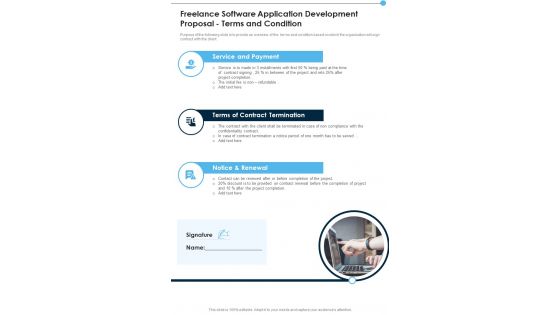 Freelance Software Application Development Proposal Terms And Condition One Pager Sample Example Document