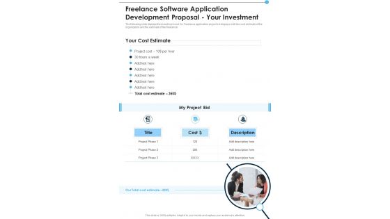 Freelance Software Application Development Proposal Your Investment One Pager Sample Example Document