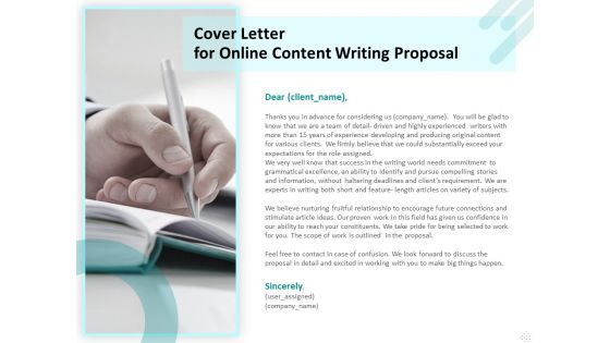 Freelance Writing Cover Letter For Online Content Writing Proposal Ppt Infographic Template Show PDF Freelance Writing Cover Letter For Online Content Writing Proposal Ppt Infographic Template Show PDF