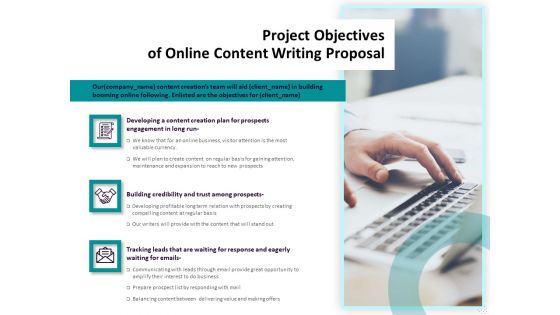 Freelance Writing Project Objectives Of Online Content Writing Proposal Clipart PDF