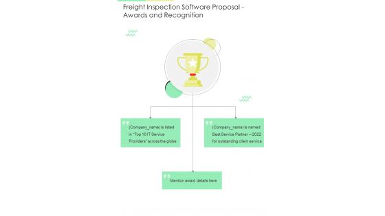 Freight Inspection Software Proposal Awards And Recognition One Pager Sample Example Document