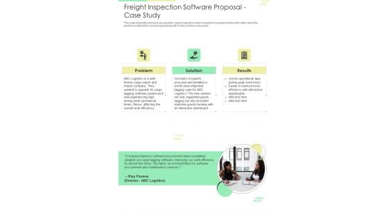 Freight Inspection Software Proposal Case Study One Pager Sample Example Document Freight Inspection Software Proposal Case Study One Pager Sample Example Document