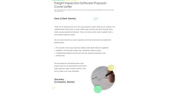 Freight Inspection Software Proposal Cover Letter One Pager Sample Example Document