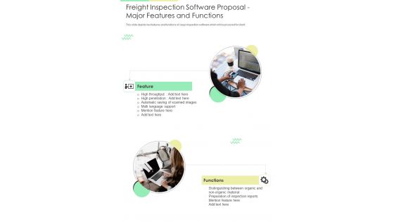 Freight Inspection Software Proposal Major Features And Functions One Pager Sample Example Document Freight Inspection Software Proposal Major Features And Functions One Pager Sample Example Document
