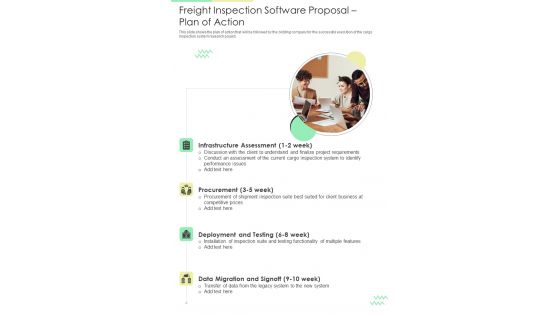 Freight Inspection Software Proposal Plan Of Action One Pager Sample Example Document Freight Inspection Software Proposal Plan Of Action One Pager Sample Example Document