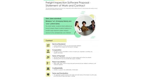Freight Inspection Software Proposal Statement Of Work And Contract One Pager Sample Example Document Freight Inspection Software Proposal Statement Of Work And Contract One Pager Sample Example Document