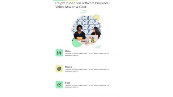 Freight Inspection Software Proposal Vision Mission And Goal One Pager Sample Example Document