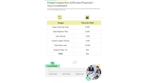 Freight Inspection Software Proposal Your Investment One Pager Sample Example Document Freight Inspection Software Proposal Your Investment One Pager Sample Example Document