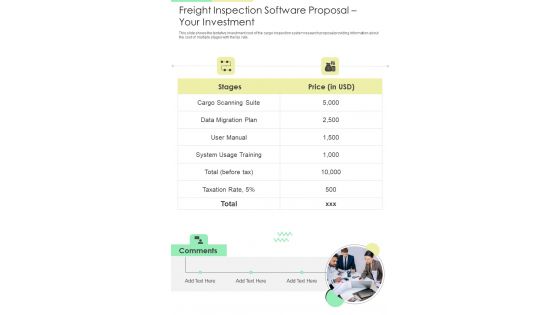 Freight Inspection Software Proposal Your Investment One Pager Sample Example Document