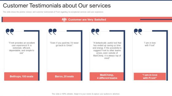 Front Capital Funding Customer Testimonials About Our Services Ppt File Graphics Pictures PDF Front Capital Funding Customer Testimonials About Our Services Ppt File Graphics Pictures PDF