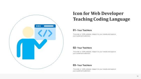 Front End Web Developer Icon Teaching Coding Ppt PowerPoint Presentation Complete Deck With Slides