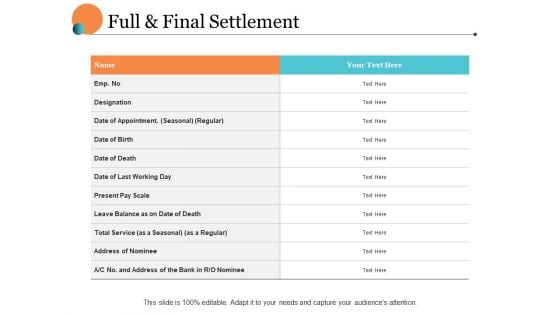 Full And Final Settlement Ppt PowerPoint Presentation File Templates