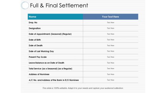 Full And Final Settlement Ppt PowerPoint Presentation Professional Visual Aids