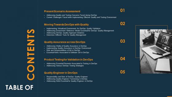 Function Of Quality Assurance In Devops IT TABLE OF CONTENTS Clipart PDF