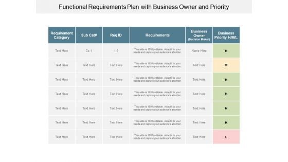 Functional Requirements Plan With Business Owner And Priority Ppt Powerpoint Presentation Summary Portrait