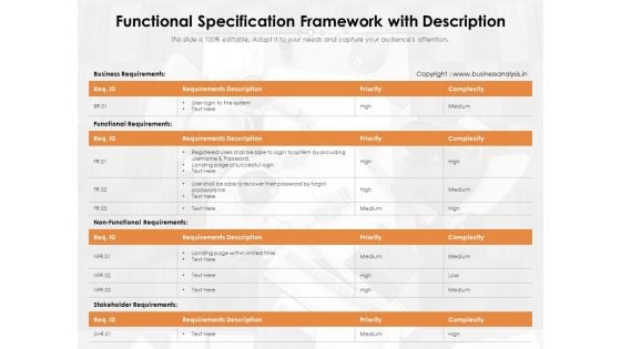 Functional Specification Framework With Description Ppt PowerPoint Presentation Summary Inspiration PDF