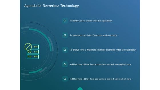 Functioning Of Serverless Computing Agenda For Serverless Technology Ppt Layouts Demonstration PDF