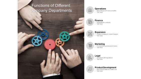 Functions Of Different Company Departments Ppt PowerPoint Presentation Infographics Deck