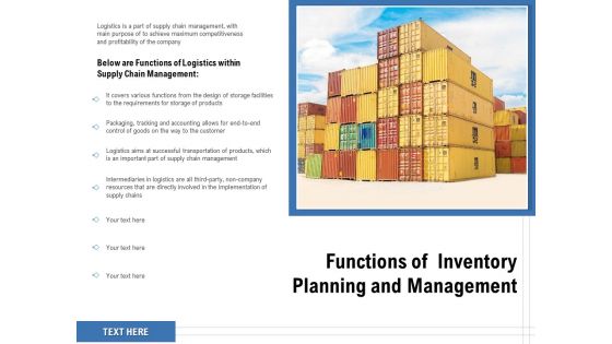 Functions Of Inventory Planning And Management Ppt PowerPoint Presentation Outline Model PDF