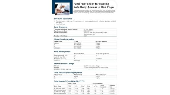 Fund Fact Sheet For Floating Rate Daily Access In One Page PDF Document PPT Template