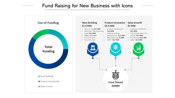 Fund Raising For New Business With Icons Ppt PowerPoint Presentation Infographics Gridlines PDF
