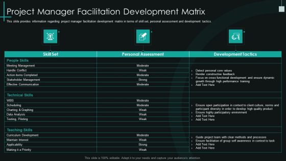 Fundamental PMP Elements Of IT Projects IT Project Manager Facilitation Development Matrix Portrait PDF