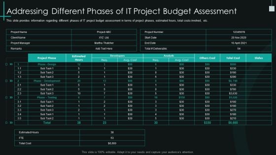 Fundamental Pmp Elements Of It Projects It Addressing Different Phases Of It Project Budget Assessment Guidelines PDF