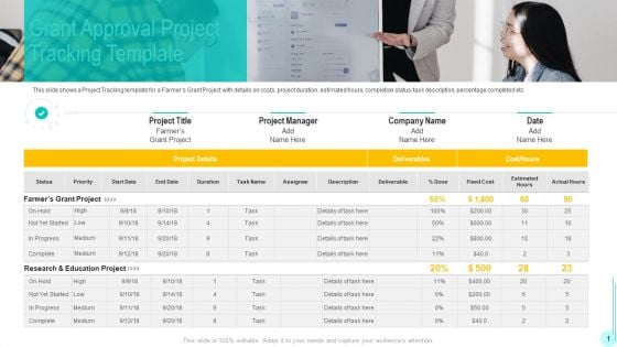 Funding Deck To Obtain Grant Facilities From Public Companies Grant Approval Project Tracking Template Information PDF