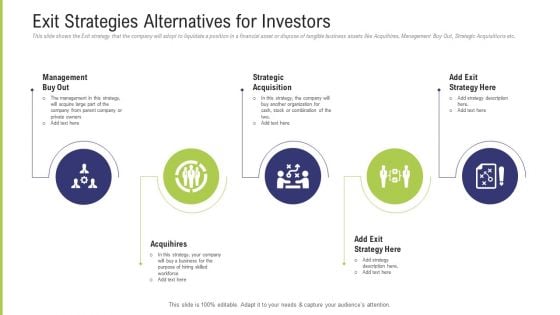 Funding Pitch Deck To Obtain Long Term Debt From Banks Exit Strategies Alternatives For Investors Topics PDF