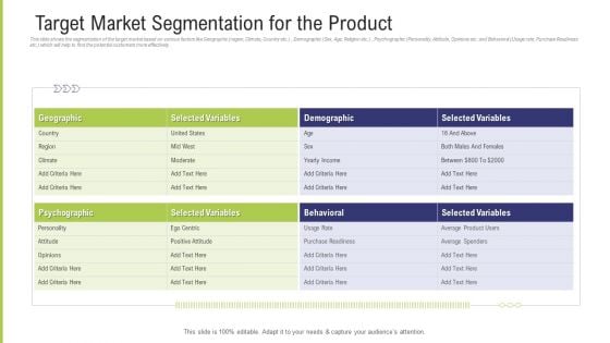 Funding Pitch Deck To Obtain Long Term Debt From Banks Target Market Segmentation For The Product Formats PDF Funding Pitch Deck To Obtain Long Term Debt From Banks Target Market Segmentation For The Product Formats PDF