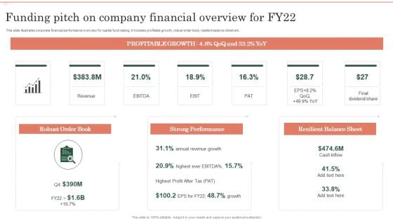 Funding Pitch On Company Financial Overview For Fy22 Ppt Infographics Display PDF