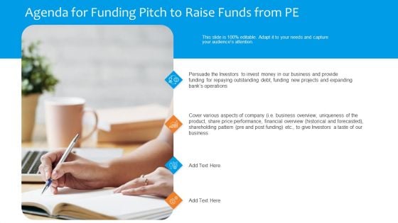 Funding Pitch To Raise Funds From PE Agenda For Funding Pitch To Raise Funds From PE Introduction PDF