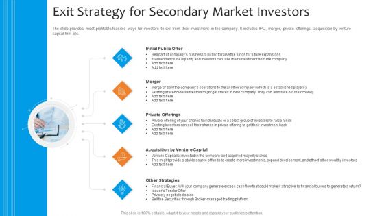 Funding Pitch To Raise Funds From PE Exit Strategy For Secondary Market Investors Graphics PDF