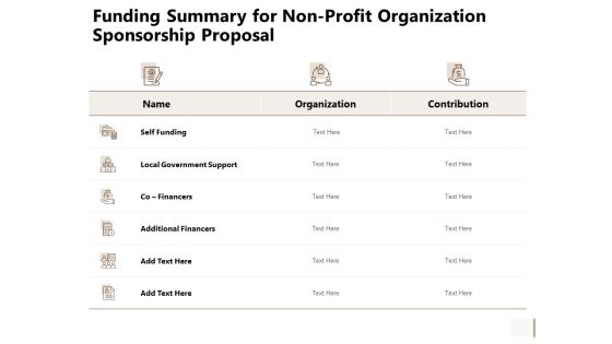 Funding Summary For Non Profit Organization Sponsorship Proposal Template PDF