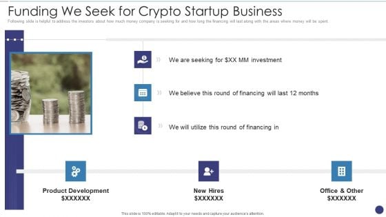 Funding We Seek For Crypto Startup Business Ppt Show Portfolio PDF