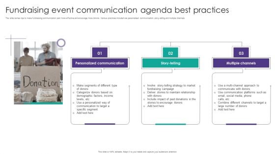 Fundraising Event Communication Agenda Best Practices Template PDF