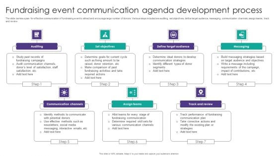 Fundraising Event Communication Agenda Development Process Infographics PDF