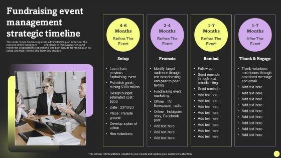 Fundraising Event Management Strategic Timeline Diagrams PDF